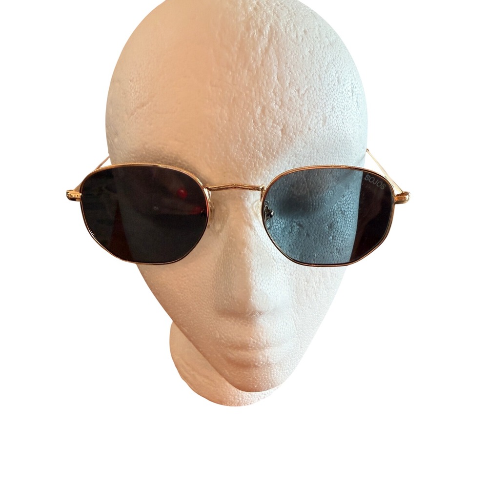 Sojos SJ1072 Oval Sunglasses Gold Metal Frame Black Lens Retro Vintage Style